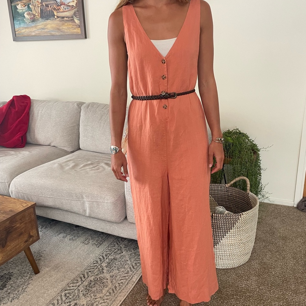 SOLD Pink Linen Overall Jumpsuit | Overall | Coral | Size